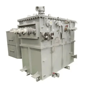 Substation transformer, 3750 to 10000 kVA, with radiator banks and high-voltage bushings