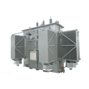 Power transformer, 12 to 30 MVA, with radiator banks and high-voltage bushings