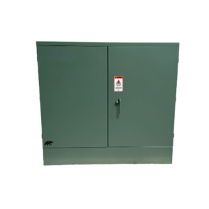 Three-phase pad-mount transformer, 75 to 300 kVA, compartmental green cabinet